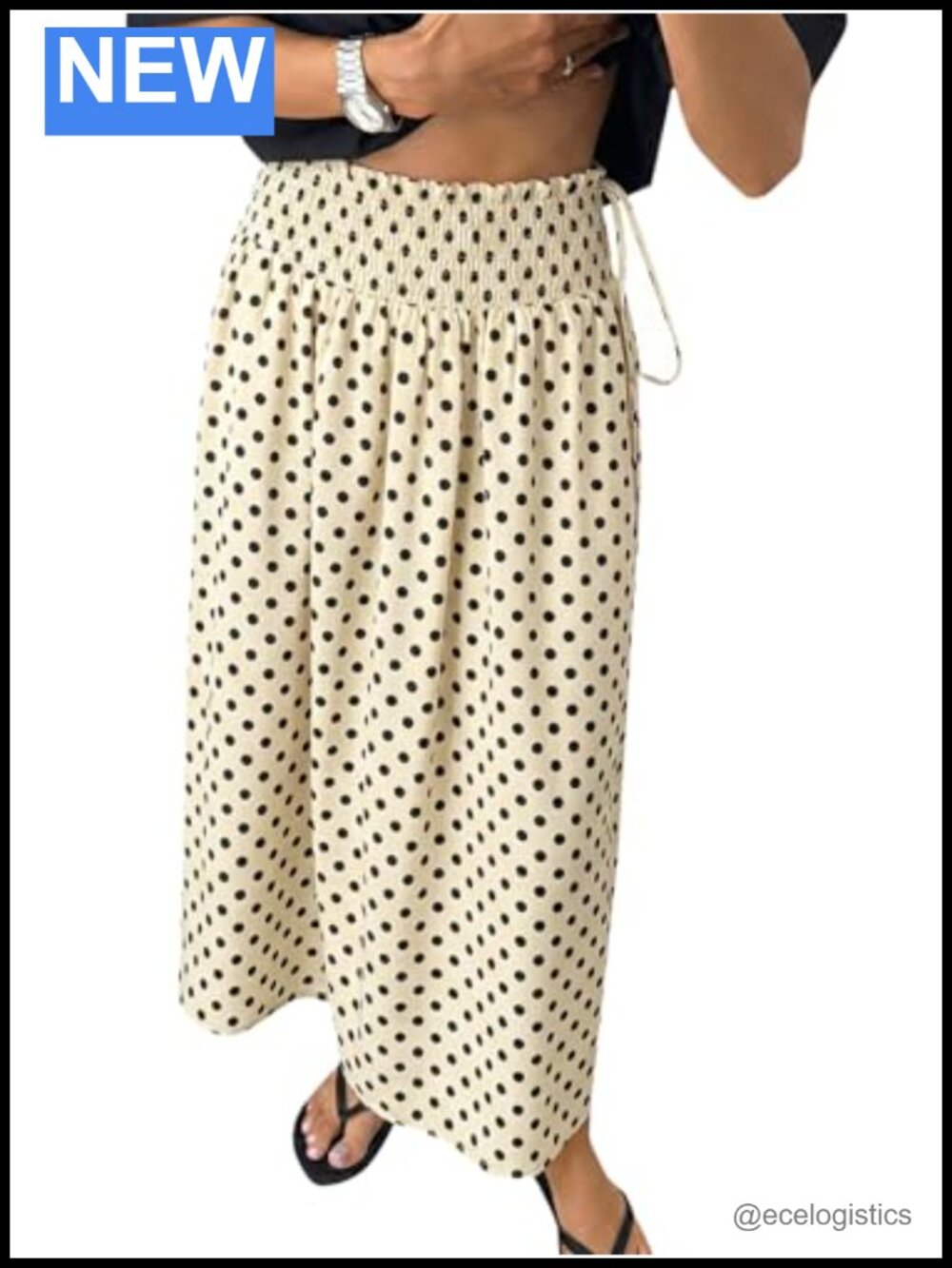 Polka Dot Maxi Skirt Boho Smocked High Waisted Tie Skirt